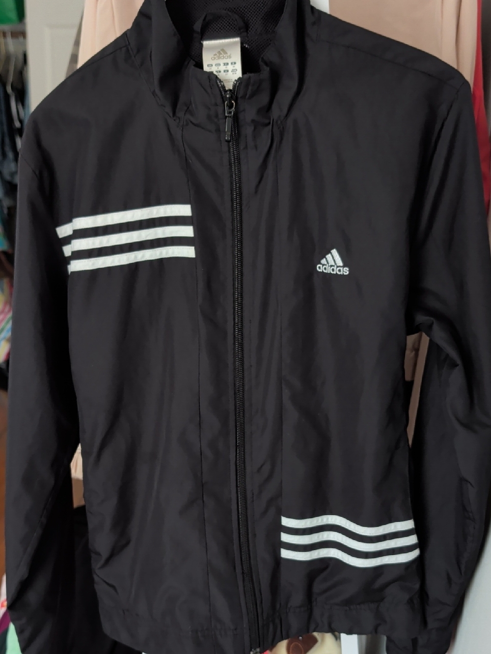 Adidas Women's Black 3-Stripe Full-Zip Lightweight Windbreaker Jacket
